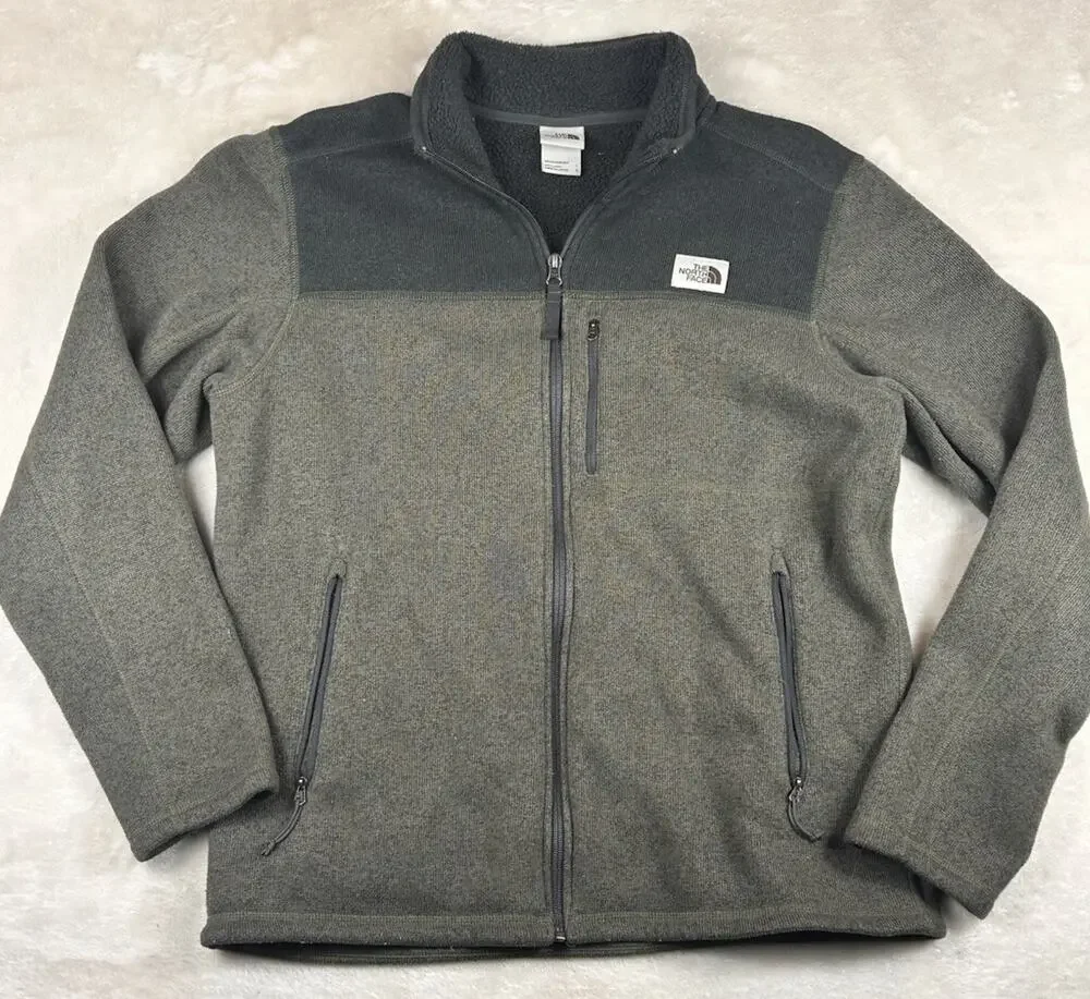 The North Face Jacket Men's Sz L Green Mock Neck Full Zip Sherpa Lined Hiking